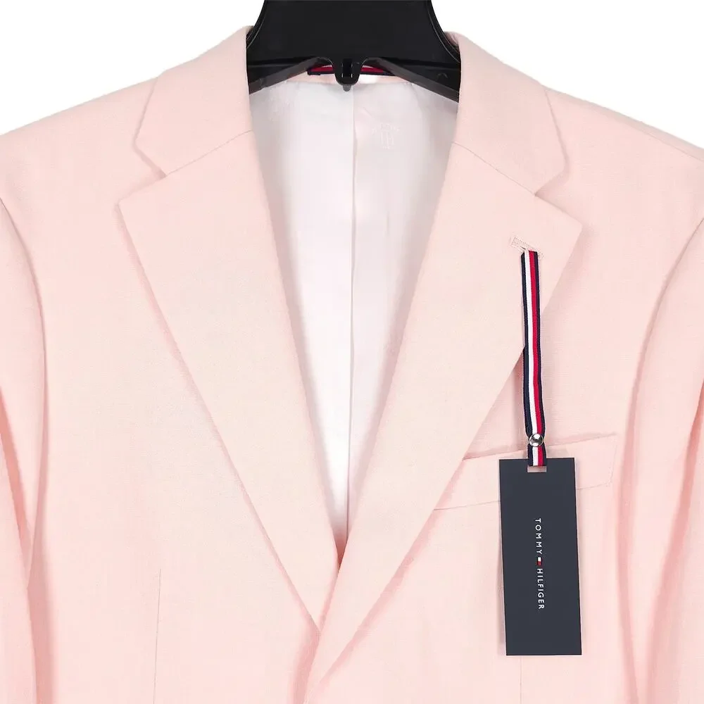 Tommy Hilfiger Mens Modern Fit Sport Coat 36S Pink Solid Linen Cotton Blend NWT